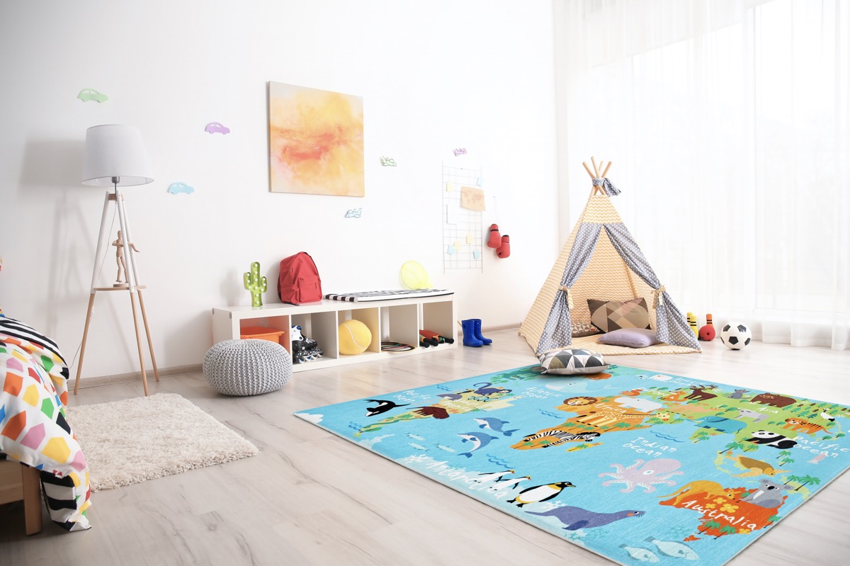 Ukázka vizualizace v místnosti - koberec Torino Kids World Map